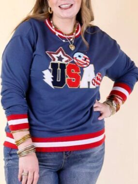 SIMPLY SOUTHERN Sweatshirt NEW Shining in the USA Crewneck Navy Oversized Size S
